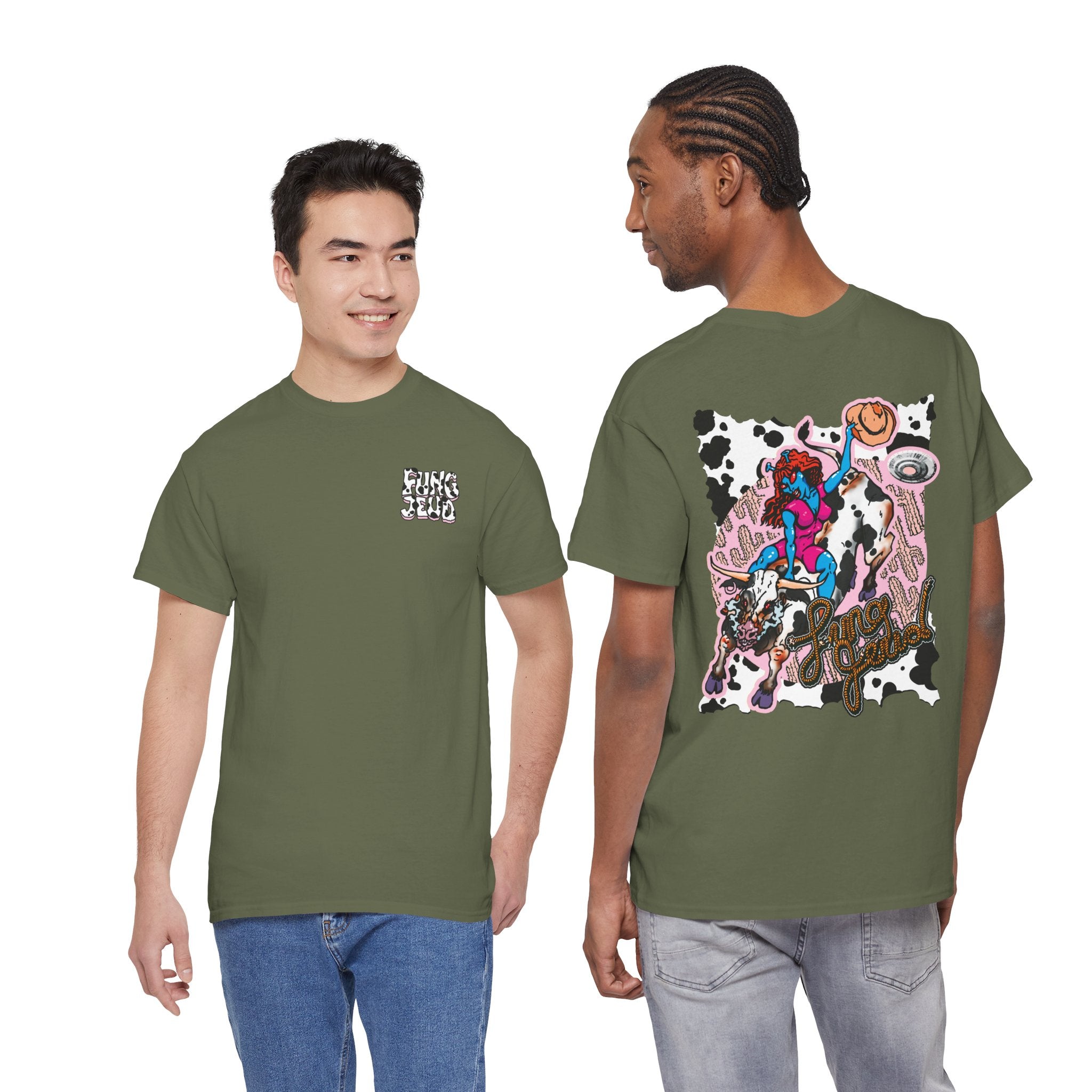 'Cryptid Cowgirl' (Alternate Pink)  Graphic Tee — Retro Rodeo Alien Shirt