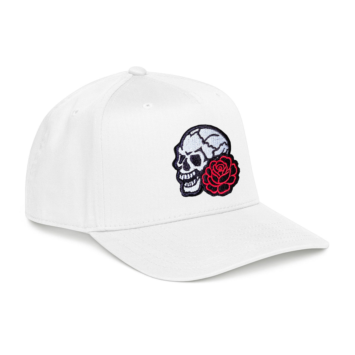 Skull and Rose Embroidered Mid-High-Profile Snapback hat