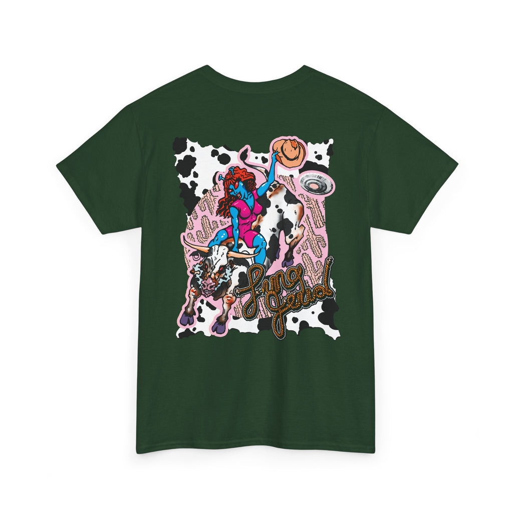 'Cryptid Cowgirl' (Alternate Pink)  Graphic Tee — Retro Rodeo Alien Shirt