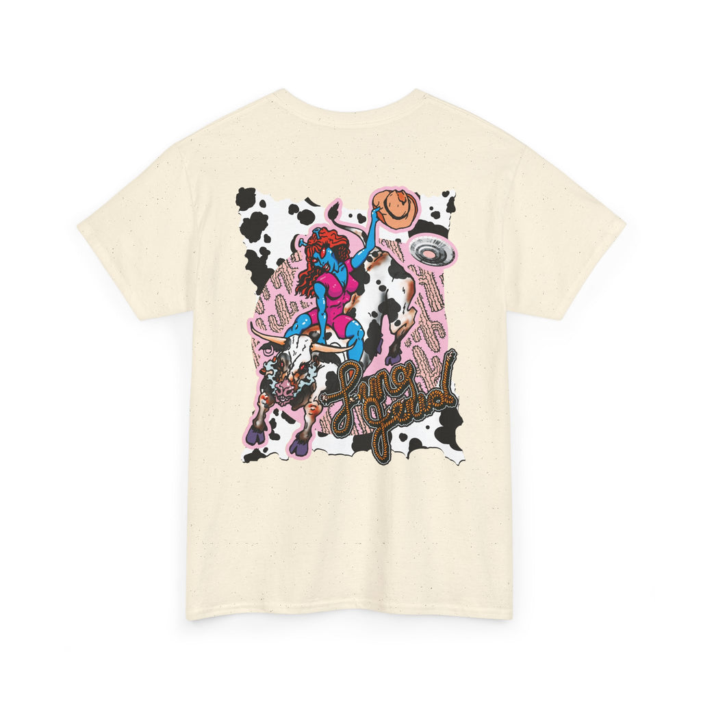 'Cryptid Cowgirl' (Alternate Pink)  Graphic Tee — Retro Rodeo Alien Shirt