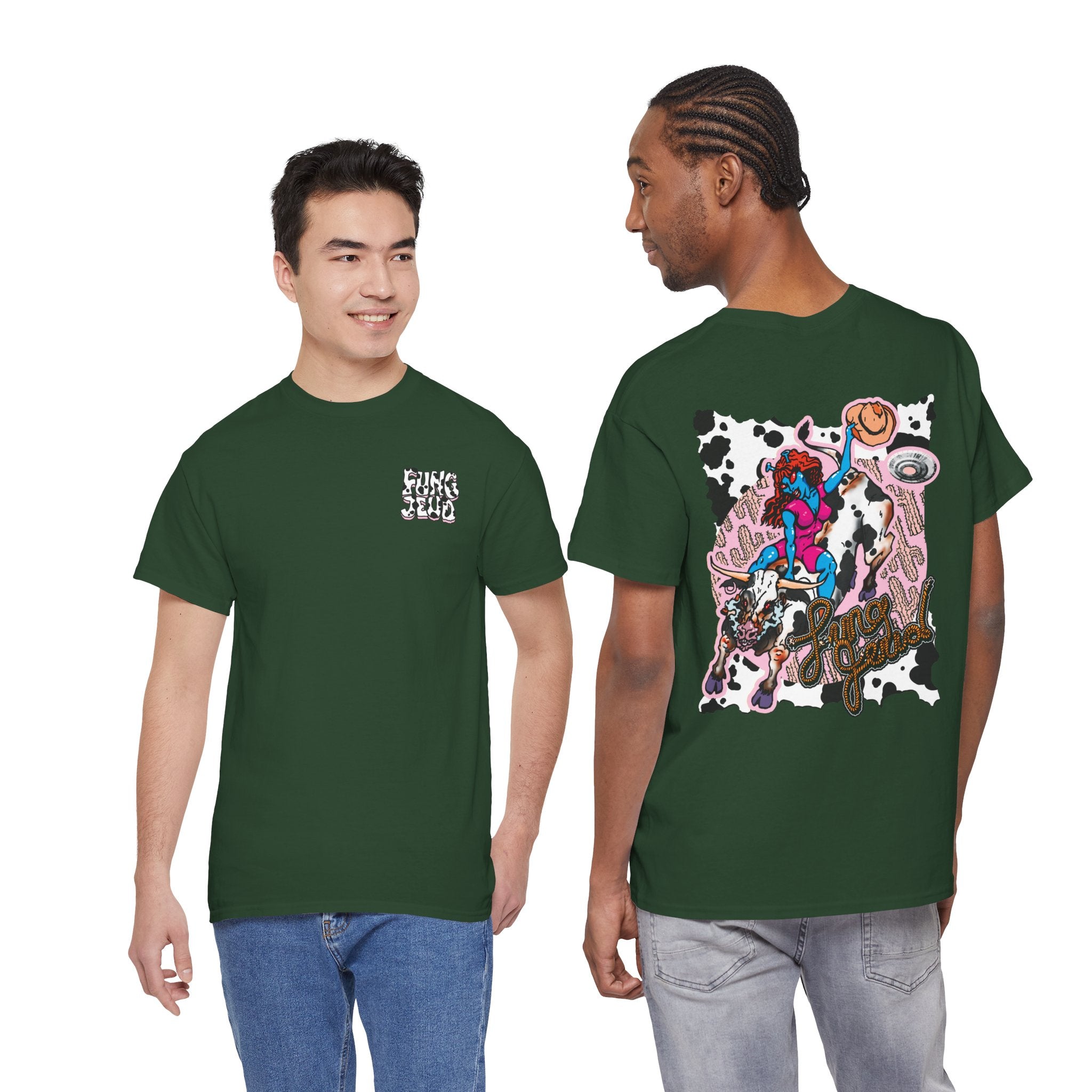 'Cryptid Cowgirl' (Alternate Pink)  Graphic Tee — Retro Rodeo Alien Shirt