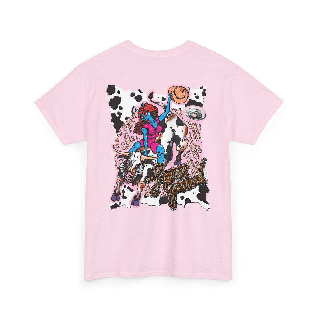 'Cryptid Cowgirl' (Alternate Pink)  Graphic Tee — Retro Rodeo Alien Shirt
