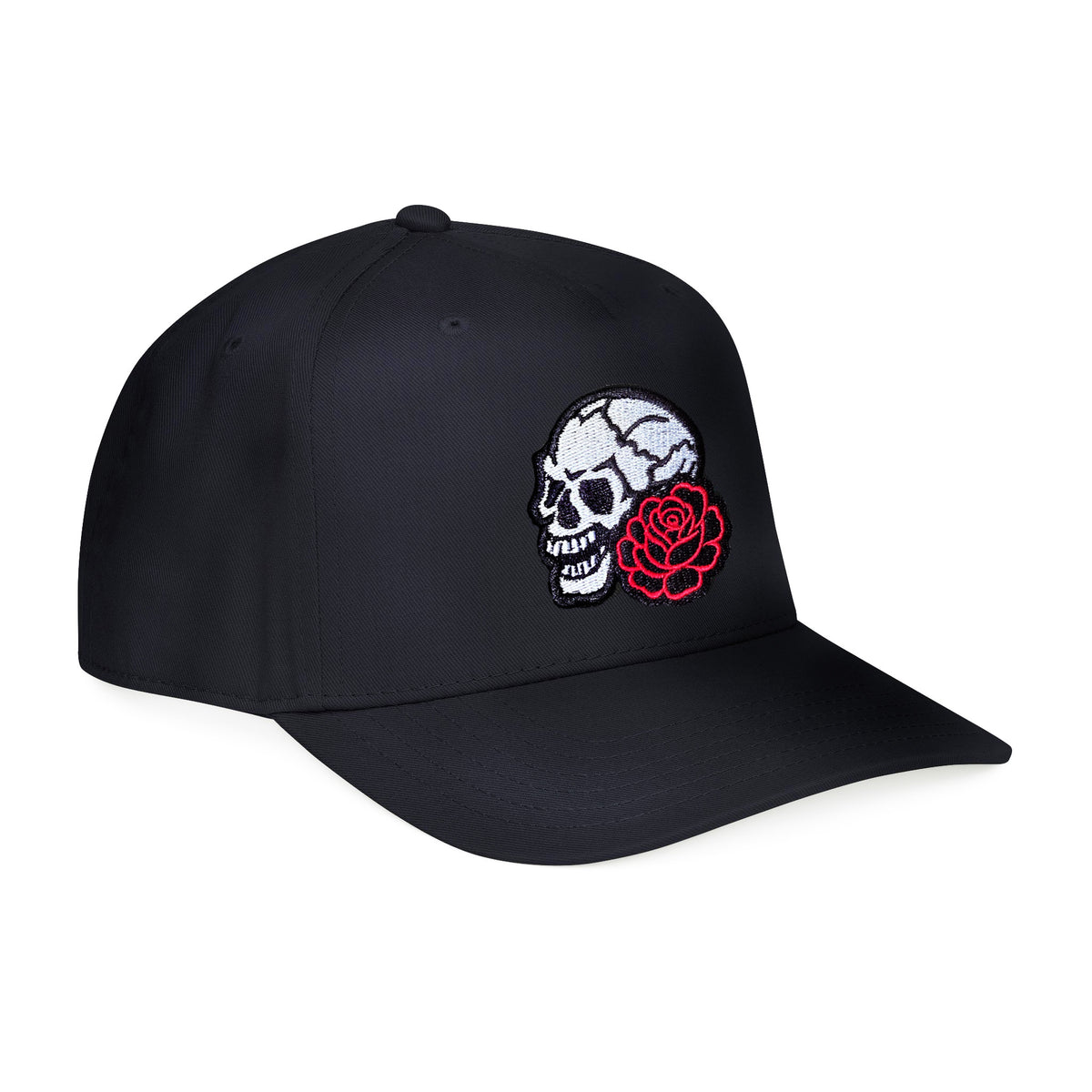 Skull and Rose Embroidered Mid-High-Profile Snapback hat