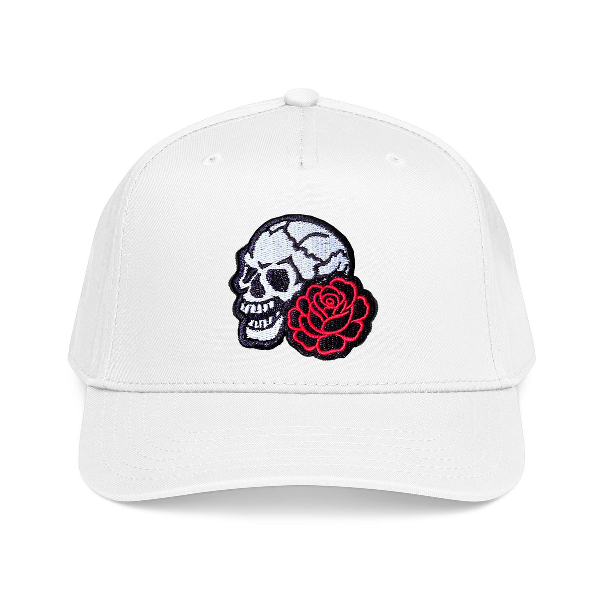 Skull and Rose Embroidered Mid-High-Profile Snapback hat