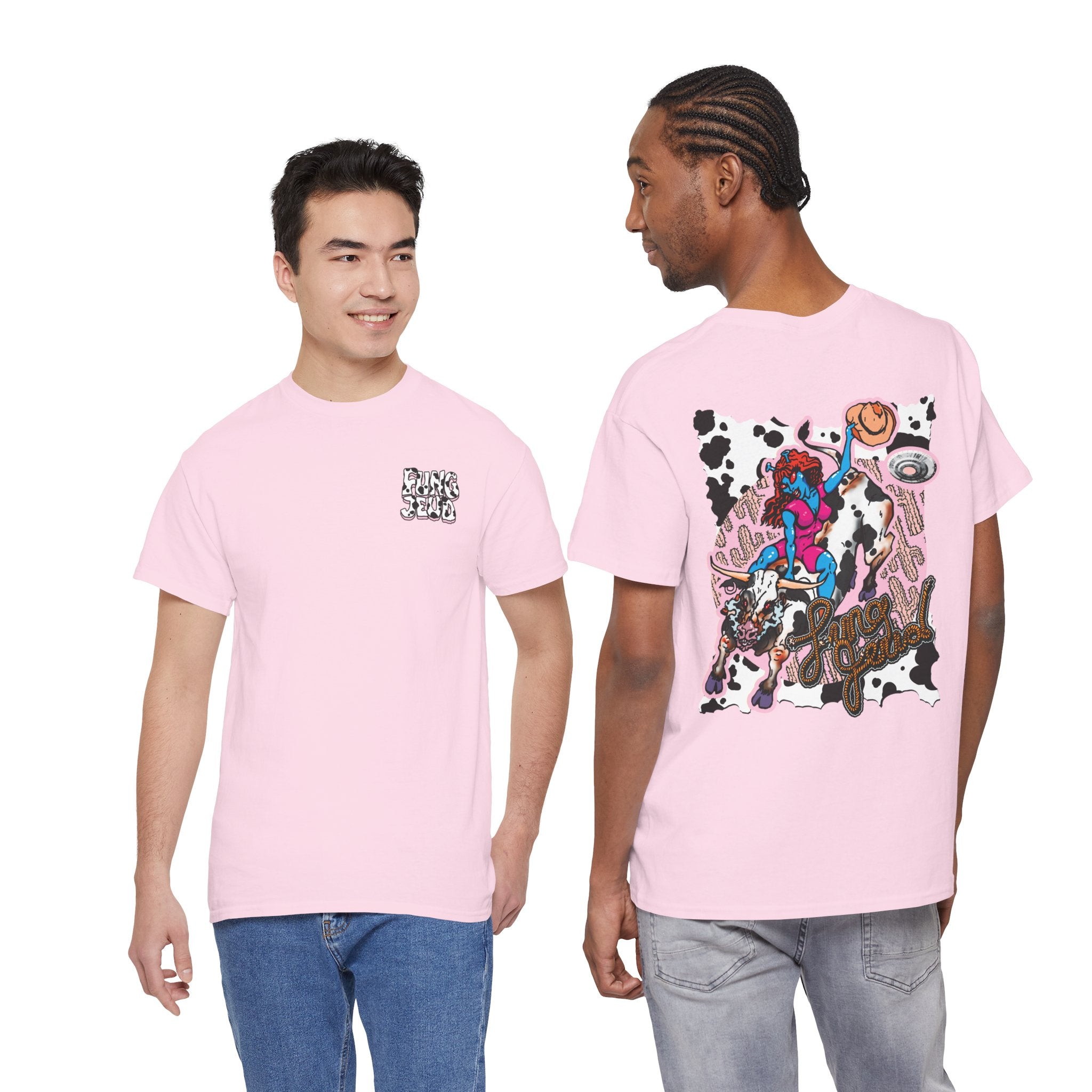 'Cryptid Cowgirl' (Alternate Pink)  Graphic Tee — Retro Rodeo Alien Shirt