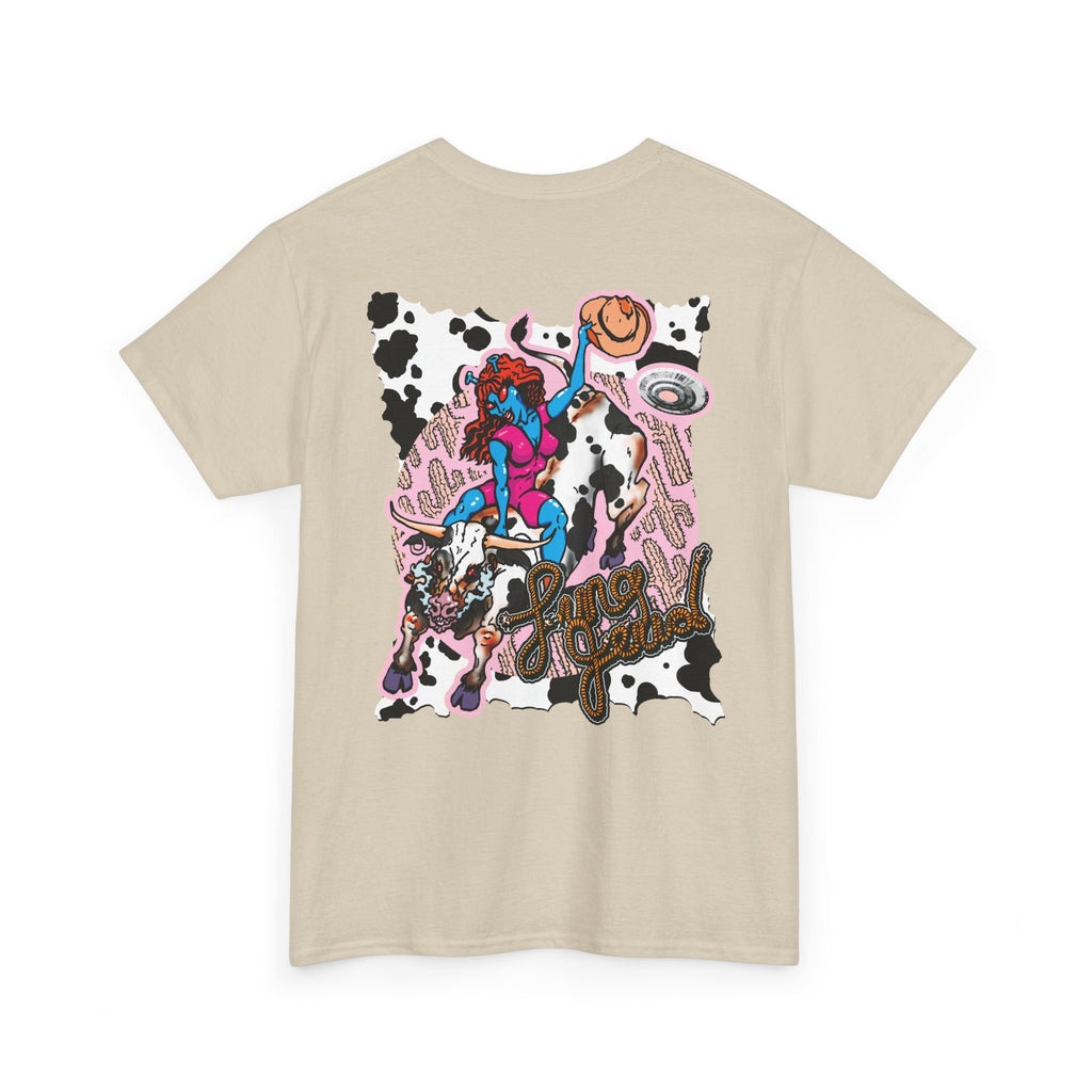 'Cryptid Cowgirl' (Alternate Pink)  Graphic Tee — Retro Rodeo Alien Shirt