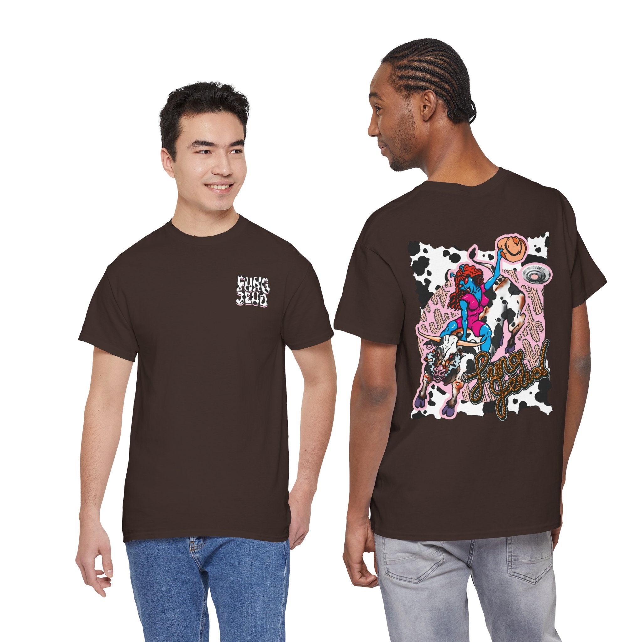 'Cryptid Cowgirl' (Alternate Pink)  Graphic Tee — Retro Rodeo Alien Shirt